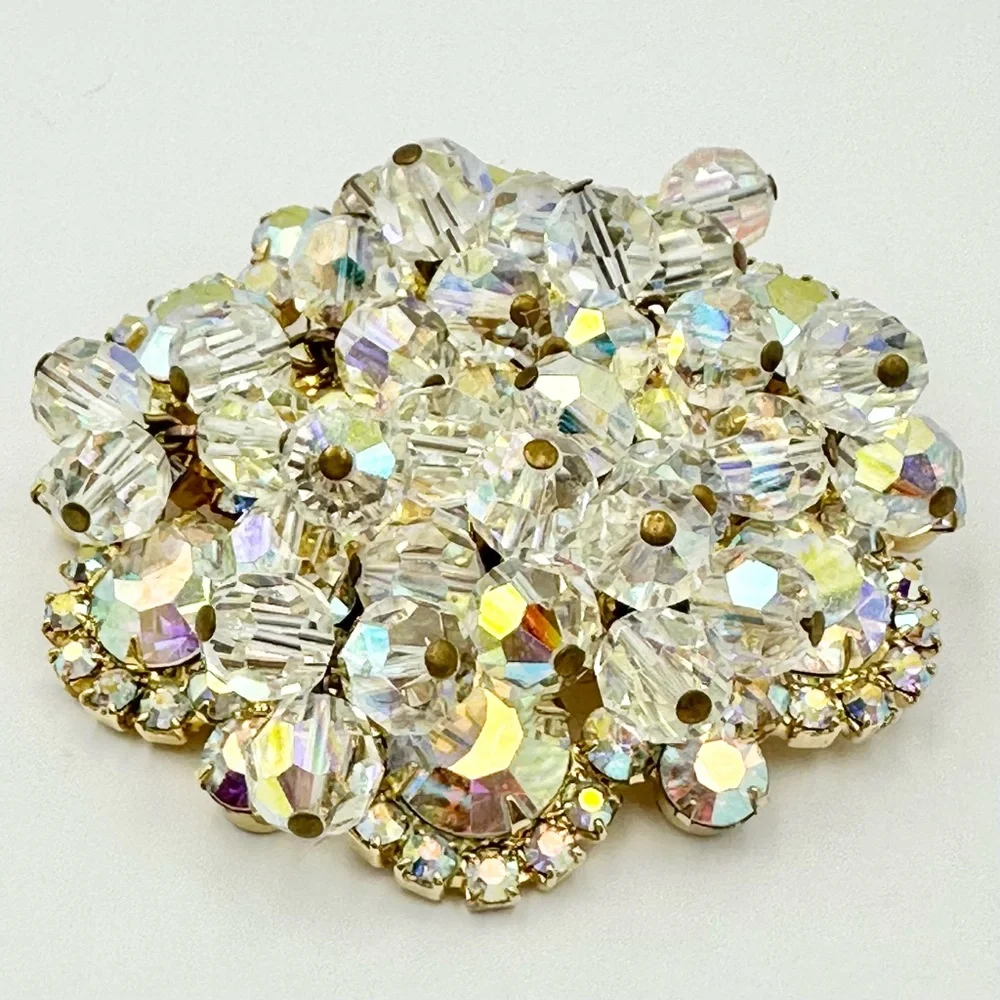 Juliana D&E Vintage AB Rhinestone & Beaded Cluster Brooch Pin LARGE